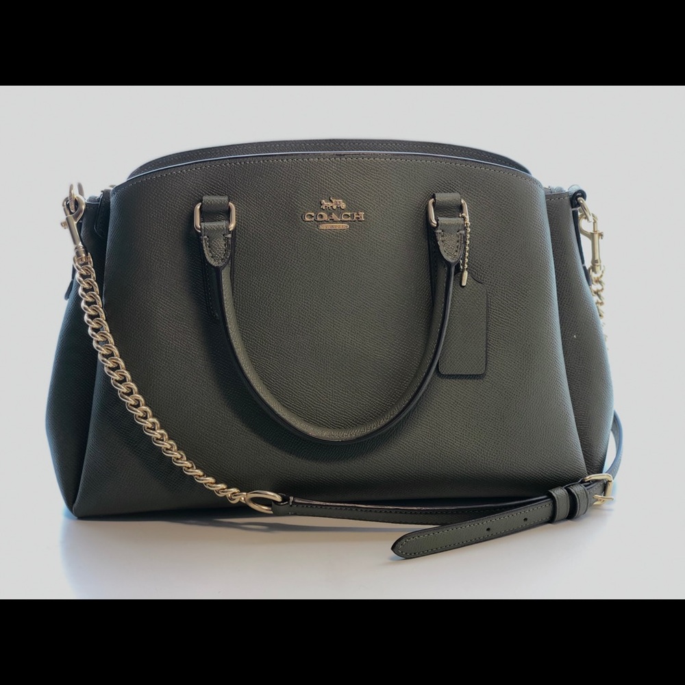 Olive Green Coach Purse with Gold Detailing